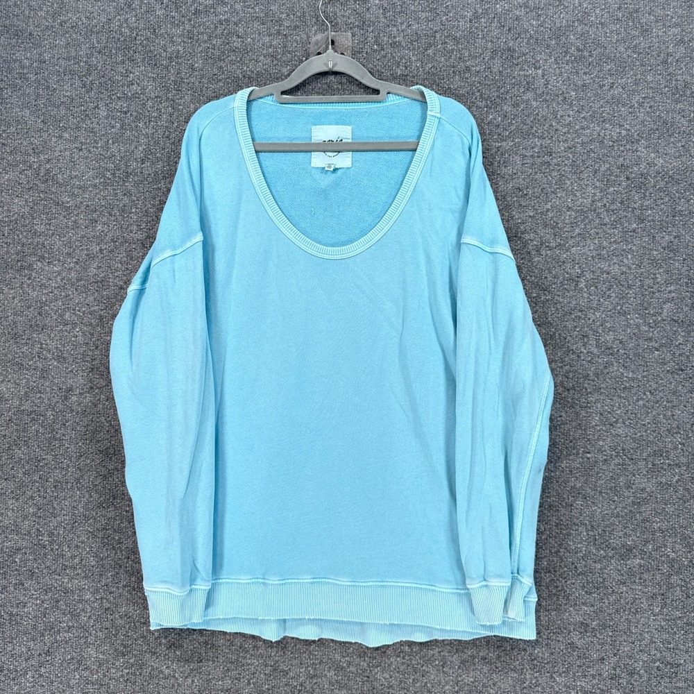 Aerie Sweatshirt Womens XS Blue Scoop Neck Oversized Pullover Cotton Fleece
